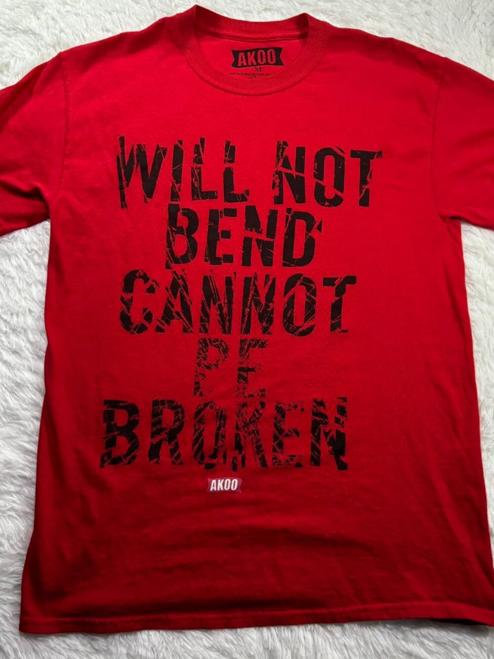 AKOO Will Not Bend Cannot Be Broken Graphic Tee Red Mens Medium Streetwear Shirt
